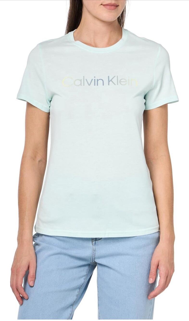 Calvin Klein Women's Performance Cotton Modal Graphic Logo Tee Blue Glass M